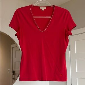 Burberry Red V-Neck Short Sleeve Tee